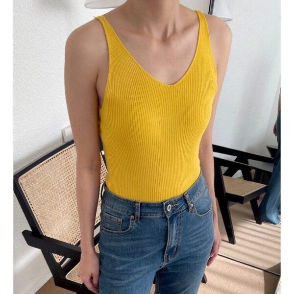 COCO SIN - Áo Dệt Vàng 2 Dây Cổ Tim - Hình ảnh 3
