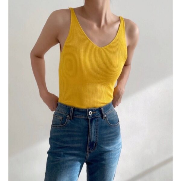 COCO SIN - Áo Dệt Vàng 2 Dây Cổ Tim - Hình ảnh 4