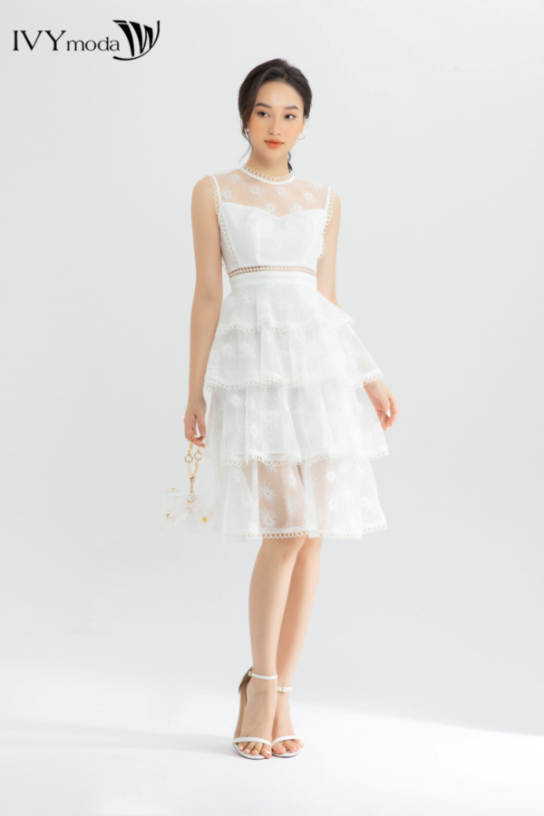 Đầm dạ hội dáng xòe ren phối lưới phong cách tiểu thư IVY moda MS 45S2528