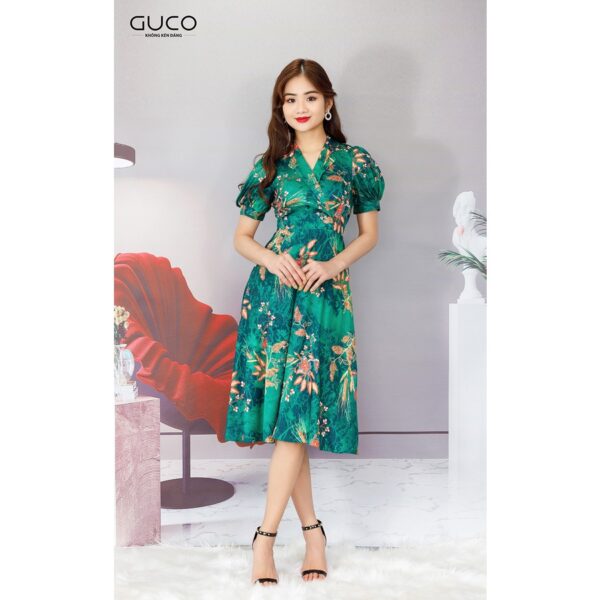 Đầm hoa xòe 2901 cổ vest GUCO - Hình ảnh 2