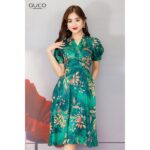 Đầm hoa xòe 2901 cổ vest GUCO