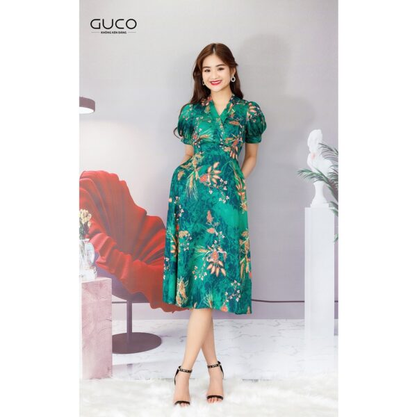 Đầm hoa xòe 2901 cổ vest GUCO - Hình ảnh 3