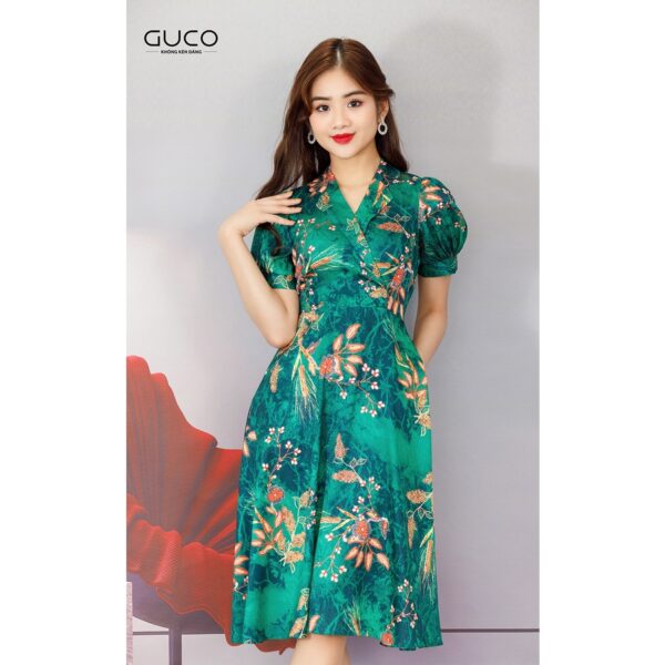 Đầm hoa xòe 2901 cổ vest GUCO - Hình ảnh 4