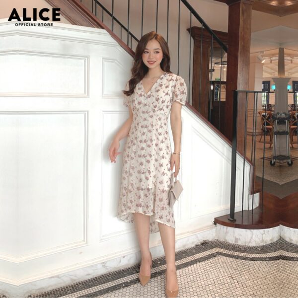 Đầm Nữ Hoa Nhí ALICE Thiết Kế Dáng Xòe Thắt Eo Phối Chân Váy Đuôi Cá Cổ Chữ V Tay Bồng V281 - Hình ảnh 2