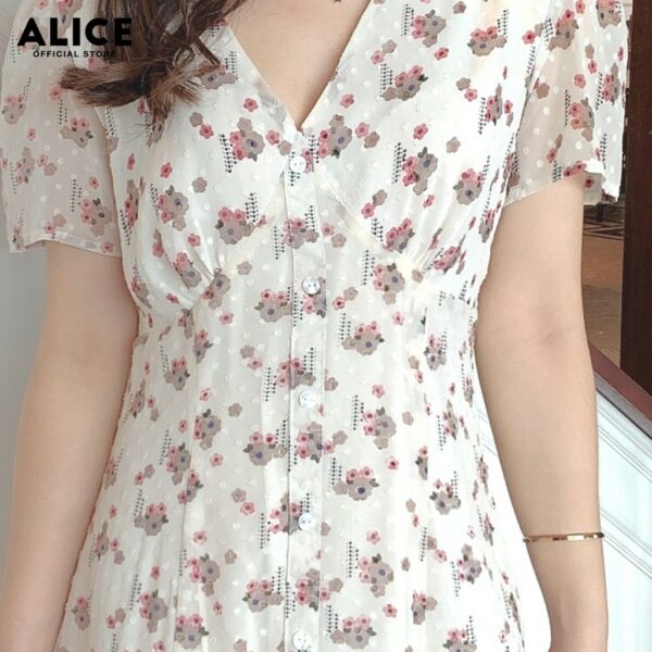 Đầm Nữ Hoa Nhí ALICE Thiết Kế Dáng Xòe Thắt Eo Phối Chân Váy Đuôi Cá Cổ Chữ V Tay Bồng V281 - Hình ảnh 8