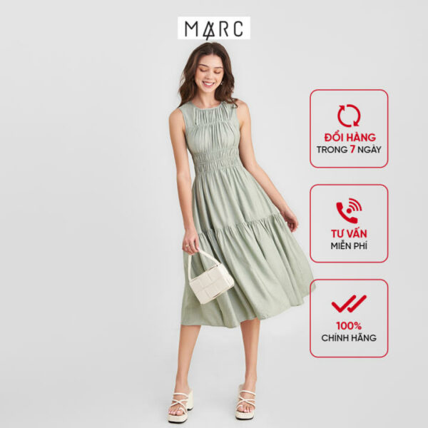 Đầm nữ MARC FASHION midi sát nách rút nhún ngực thun eo