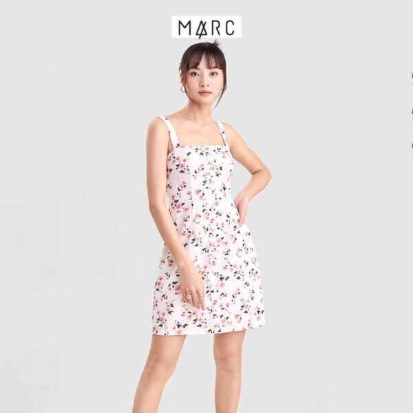 Đầm nữ MARC FASHION mini 2 dây họa tiết hoa nhấn hàng nút - Hình ảnh 2
