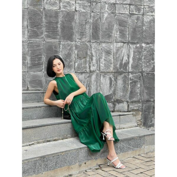 Đầm thiết kế maxi xuông dài sang chảnh lụa organza Joven xanh lá - Hình ảnh 4