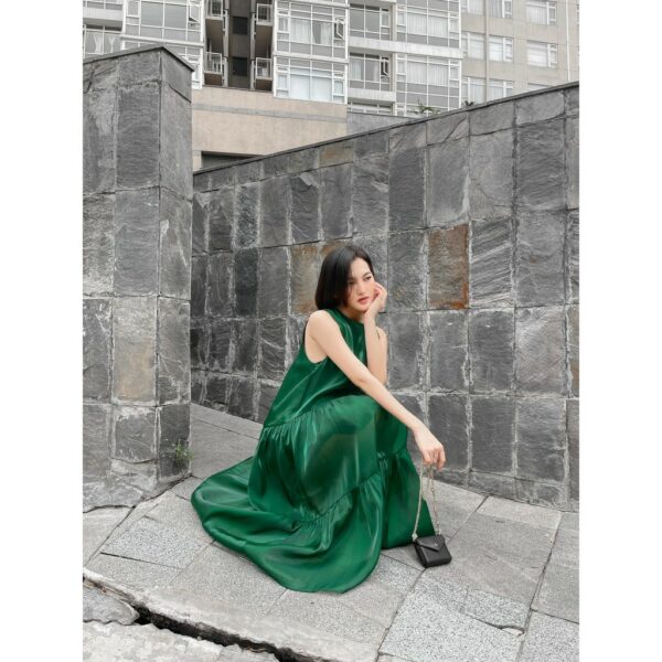 Đầm thiết kế maxi xuông dài sang chảnh lụa organza Joven xanh lá - Hình ảnh 5