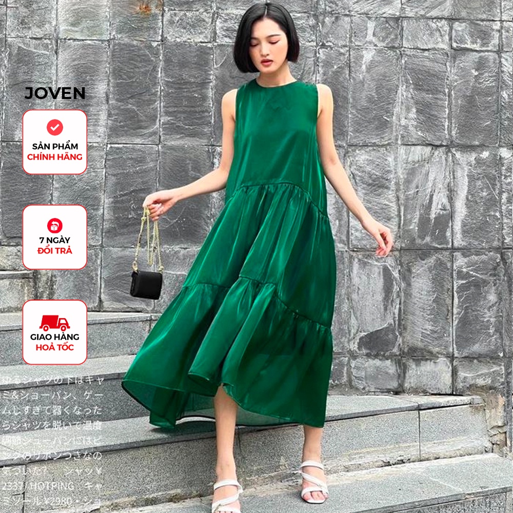 Đầm thiết kế maxi xuông dài sang chảnh lụa organza Joven xanh lá