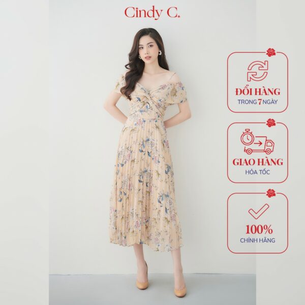 Đầm trễ vai CINDY C họa tiết hoa nhí, dáng dài mềm mại nữ tính 320 / 406 / 356 / 357 / 389