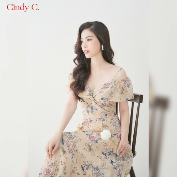 Đầm trễ vai CINDY C họa tiết hoa nhí, dáng dài mềm mại nữ tính 320 / 406 / 356 / 357 / 389 - Hình ảnh 3