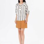 De Leah – Áo Kẻ Cổ Nhún Bèo – Thời Trang Thiết Kế