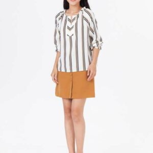 De Leah - Áo Kẻ Cổ Nhún Bèo - Thời Trang Thiết Kế