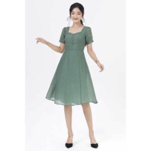 De Leah - Đầm Xoè Cổ Vuông Tay Bồng - Thời trang thiết kế