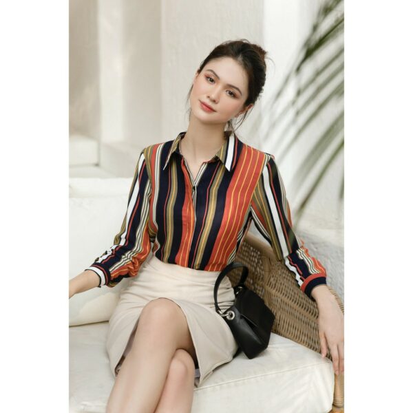 [GILLEE] Áo Sơ Mi Lụa Cát Sọc Many - Ảnh 2