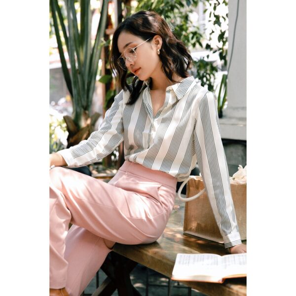 [GILLEE] Áo Sơ Mi Lụa Cát Sọc White - Hình ảnh 3