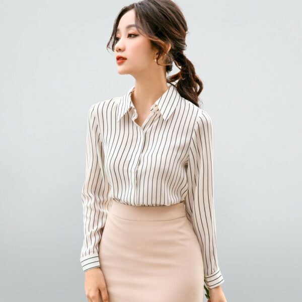 [GILLEE] Áo Sơ Mi Lụa Cát Sọc White - Hình ảnh 5