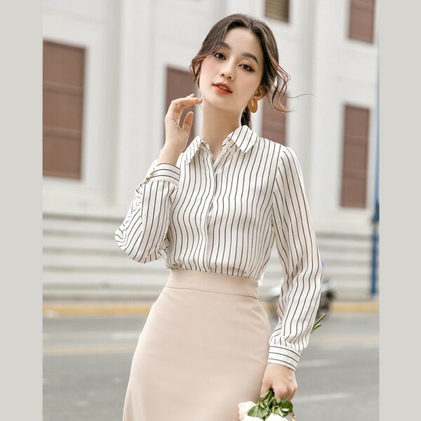 [GILLEE] Áo Sơ Mi Lụa Cát Sọc White - Hình ảnh 6