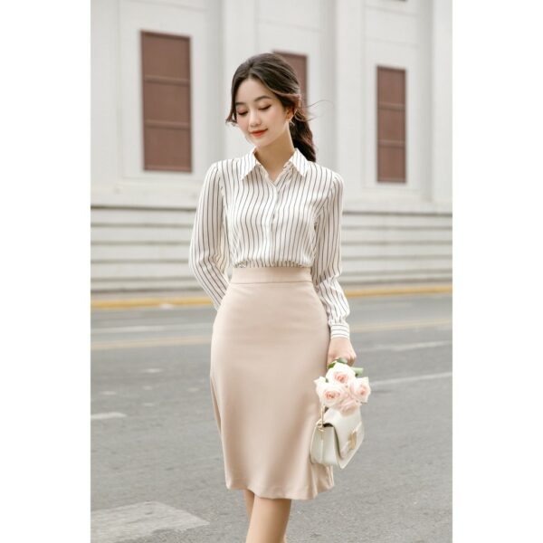 [GILLEE] Áo Sơ Mi Lụa Cát Sọc White - Hình ảnh 7