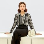 [GILLEE] Áo Sơ Mi Lụa Sọc Black White