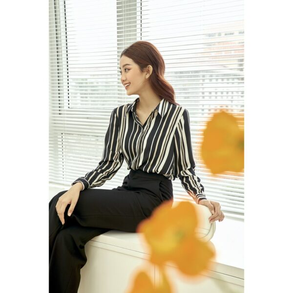 [GILLEE] Áo Sơ Mi Lụa Sọc Black White - Ảnh 4