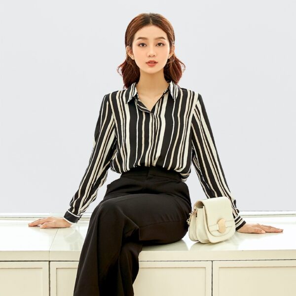 [GILLEE] Áo Sơ Mi Lụa Sọc Black White