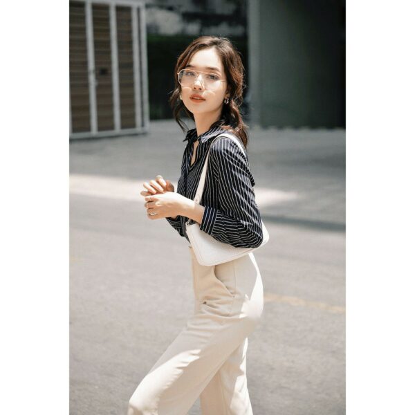 [GILLEE] Áo Sơ Mi Lụa Sọc Navy New - Hình ảnh 4