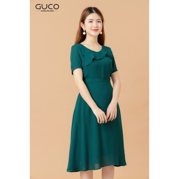 GUCO - Đầm công sở xòe dạo phố màu xanh 2149 - Hình ảnh 2