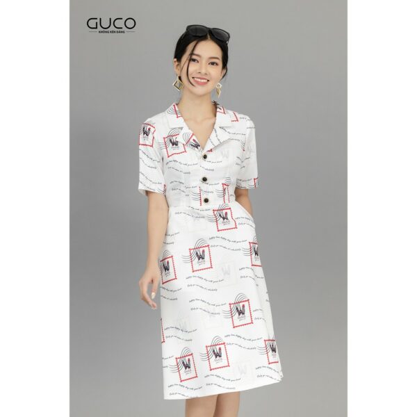 [Mã LT50 giảm 50k đơn 250k] Đầm xòe nữ kiểu dáng thanh lịch họa tiết chữ GUCO 3031 - Hình ảnh 3