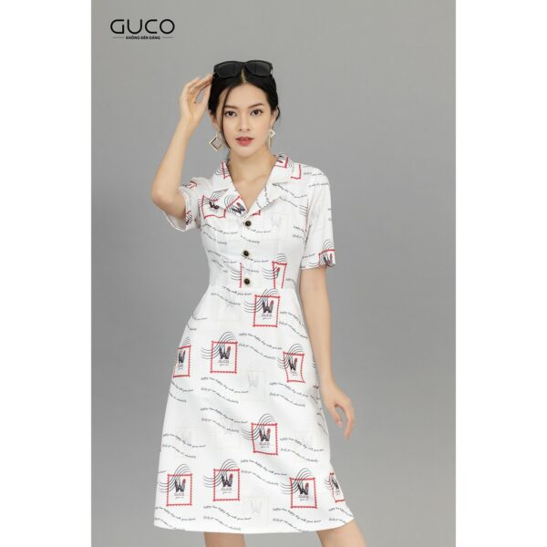 [Mã LT50 giảm 50k đơn 250k] Đầm xòe nữ kiểu dáng thanh lịch họa tiết chữ GUCO 3031 - Hình ảnh 4