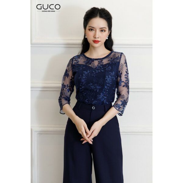 [Mã LT50 giảm 50k đơn 250k] GUCO - Áo nữ tay phối ren thêu hoa sang trọng A196
