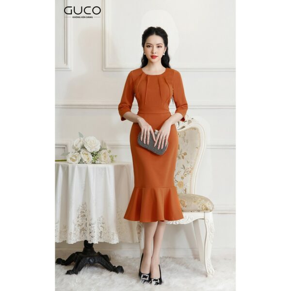 [Mã LT50 giảm 50k đơn 250k] GUCO - Đầm nữ dự tiệc tay lửng màu cam chân váy đuôi cá 2715 - Hình ảnh 5