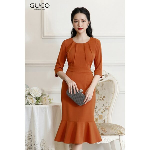 [Mã LT50 giảm 50k đơn 250k] GUCO - Đầm nữ dự tiệc tay lửng màu cam chân váy đuôi cá 2715