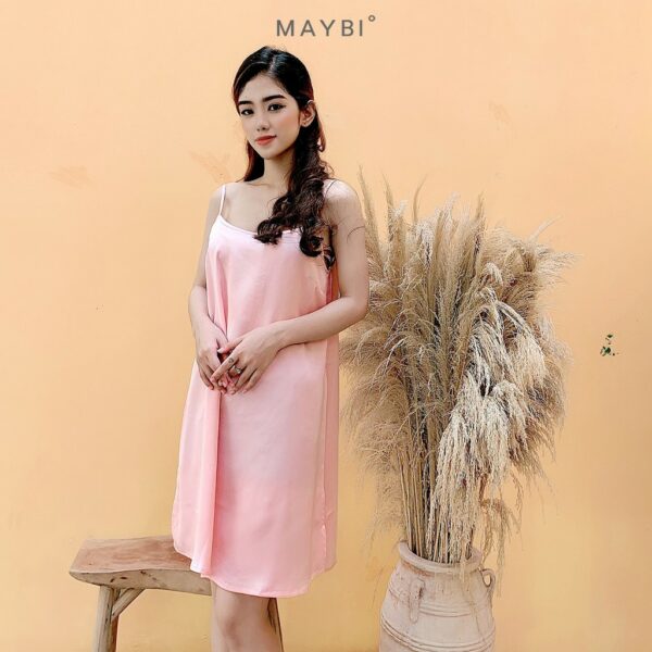 [Mã MAYBI100 giảm 100K đơn từ 599K] MAYBI - Đầm suông 2 dây hồng Pink short silk night dress