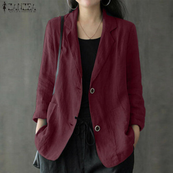 MASHY Áo Khoác Blazer Nữ Chất Liệu Cotton Màu Trơn Rộng Có Cổ Dài Tay Phong Cách Hàn Quốc Sang Trọng ZANZEA