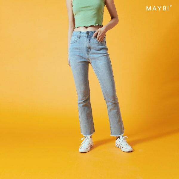 MAYBI - Quần boot cut jean xanh nhạt - Hình ảnh 3