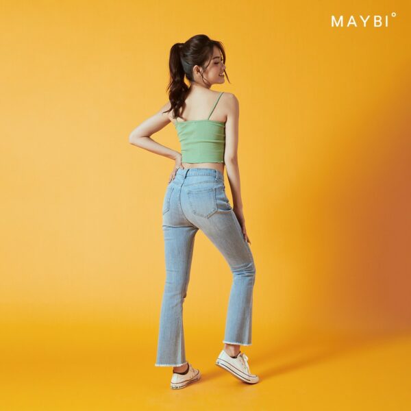 MAYBI - Quần boot cut jean xanh nhạt - Hình ảnh 4