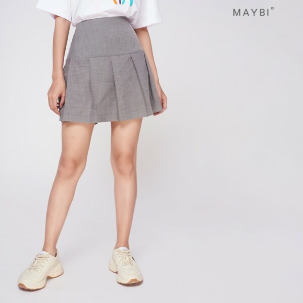 MAYBI - Váy caro xám xếp ly Jeny Skirt