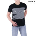 OWEN – Áo Tshirt ngắn tay Bodyfit màu đen kẻ trắng TSN20365