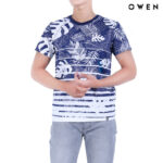 OWEN – Áo Tshirt ngắn tay Bodyfit màu xanh họa tiết trắng TSN20395