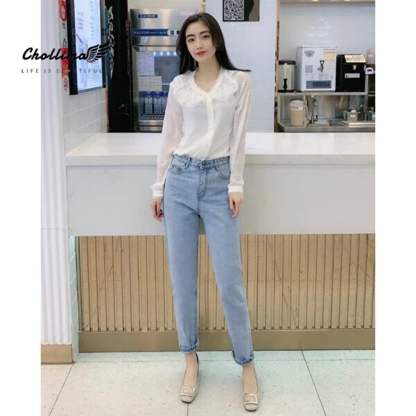 Quần baggy jean Chollima ống nhỏ trơn cuốn lai QD022 phong cách hàn quốc trẻ trung năng động - Hình ảnh 2