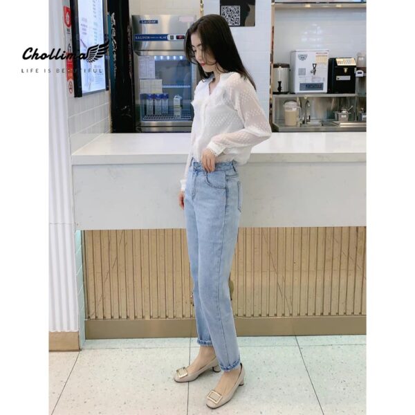 Quần baggy jean Chollima ống nhỏ trơn cuốn lai QD022 phong cách hàn quốc trẻ trung năng động - Hình ảnh 3