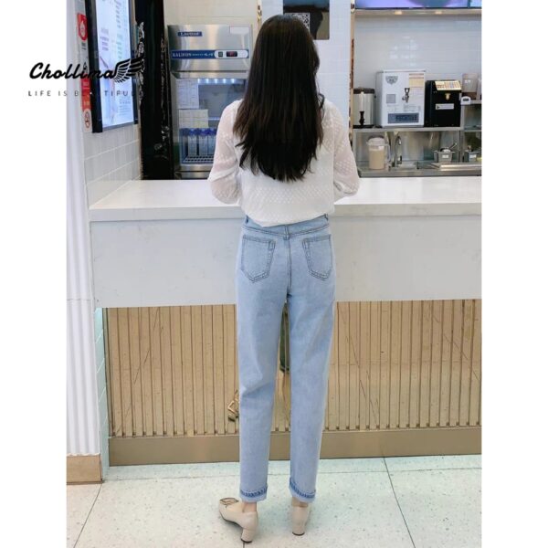 Quần baggy jean Chollima ống nhỏ trơn cuốn lai QD022 phong cách hàn quốc trẻ trung năng động - Hình ảnh 4