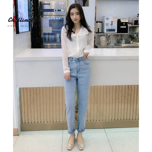 Quần baggy jean Chollima ống nhỏ trơn cuốn lai QD022 phong cách hàn quốc trẻ trung năng động - Hình ảnh 5