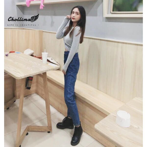 Quần baggy jean Chollima ống nhỏ trơn cuốn lai QD022 phong cách hàn quốc trẻ trung năng động - Hình ảnh 7