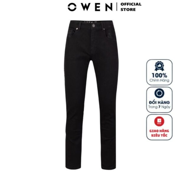 Quần Jean Nam Quần Bò Hàng Hiệu Cao Cấp Owen QJSL23956 Ống Côn Slim Fit Màu Đen Trơn Chất Liệu Cotton Spandex Đàn Hồi