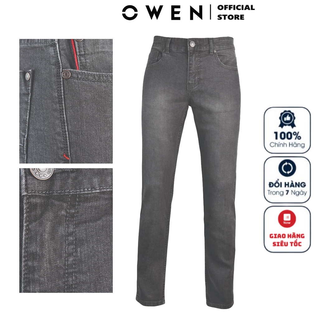 Quần Jean Nam Quần Bò Nam Hàng Hiệu Cao Cấp Owen QJSL23051 Ống Côn Slim Màu Xám Đậm Chất Liệu Cotton Spandex Đàn Hồi Tốt