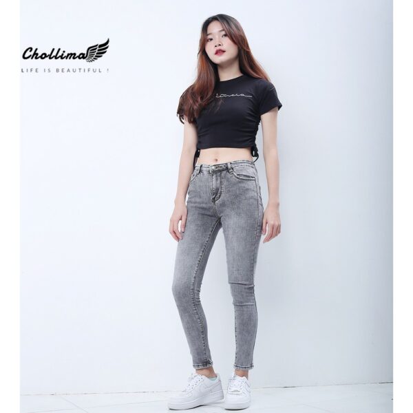 Quần jeans dài nữ co giãn Chollima cạp thường màu xám trắng QD029 - Hình ảnh 2