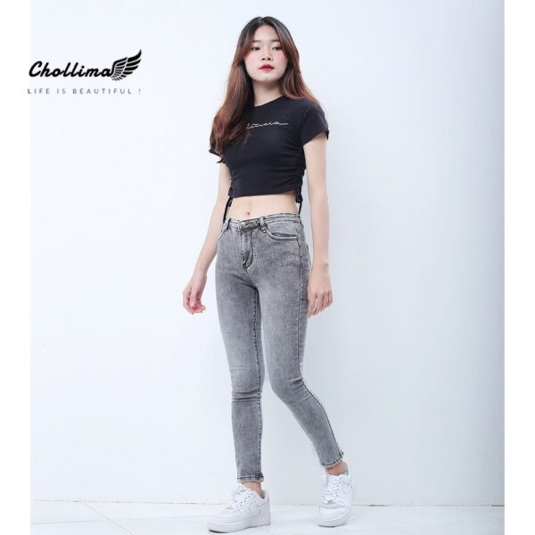 Quần jeans dài nữ co giãn Chollima cạp thường màu xám trắng QD029 - Hình ảnh 3